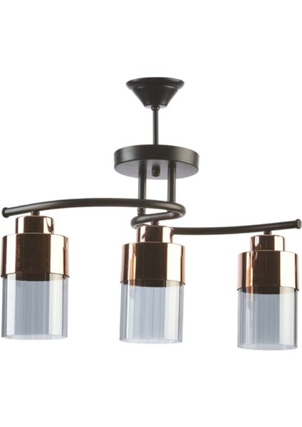 Felix Özel Salon - Mutfak - Yatak Odası Rose Gold Detaylı Füme Camlı 3 Lü Siyah Avize