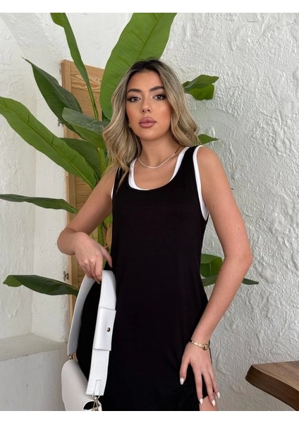 Kadın Yırtmaç Detaylı Viskon Kumaş Maxi Boy Cepli Iç Dahil Ikili Elbise