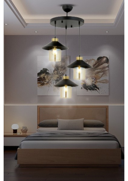 Japon Metal 3'lü Bal Mika Camlı Modern Sarkıt Avize - Yatak Odası - Salon - Mutfak - Hol