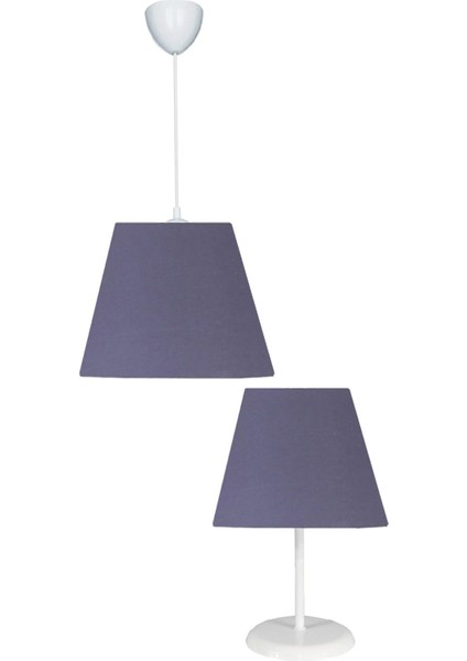 Konik Koyu Gri Kumaş Kaplama 2.li Set 15 x 25 Yatak Odası Genç ve Çocuk Odası Avize ve Abajur Seti