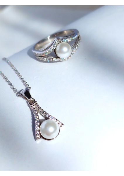 Gümüş inci Damla Tasarım Zarif Kadın Kolye Küpe Yüzük Gelin Seti Yılbaşı Yeni Yıl Hediye fiyatları