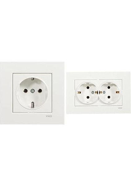 Beyaz Topraklı Priz + Karre Beyaz Ikili Topraklı Priz