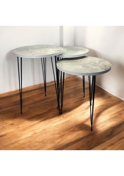 Zigon Sehpa 3'lü Yuvarlak Model Metal Tel Ayak (Beyaz Füme) modelleri