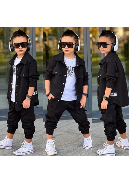 Erkek Çocuk Bayramlık Gabardin 3 Parça Alt Üst Takım Siyah 1103