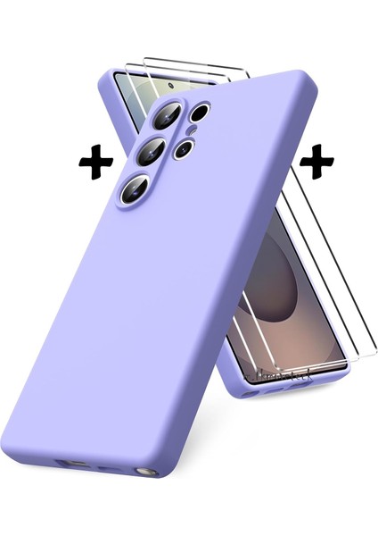 Samsung Galaxy S25 Ultra Kılıf Kamera Korumalı Yumuşak Renkli Silikon + Ekran Koruyucu Nano Cam 2in1 Set