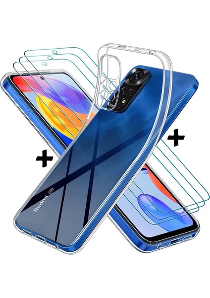 Xiaomi Redmi Note 11 Pro - 12 Pro 4g Uyumlu Kılıf Kamera Çıkıntılı Korumalı Yumuşak Şeffaf Silikon + 9h Ekran Koruyucu Cam Set 2in1