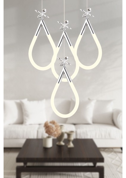 Vojens 4'lü Yuvarlak Krom Ledli Kelebek Detaylı Modern Koridor, Yatak Odası Salon Sarkıt LED Avize