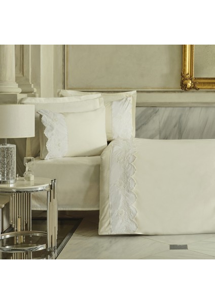 Lula Brodeli Pamuk Çift Kişilik Nevresim Takımı Beyaz