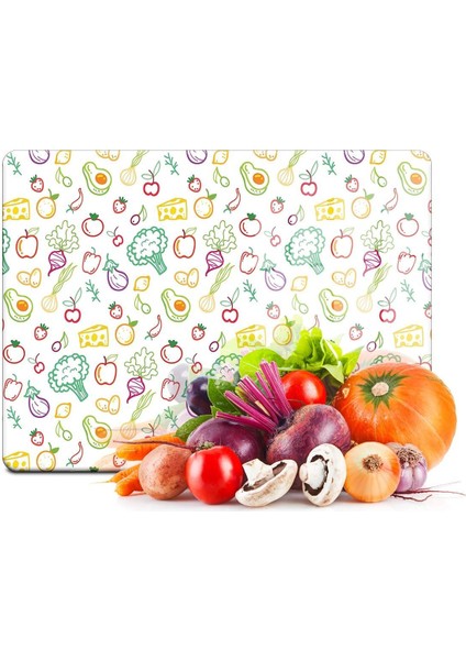 Cam Kesme Tahtası ve Sunumluk Karışık Meyve Sebze Desenli 20 x 30 cm 1 Adet