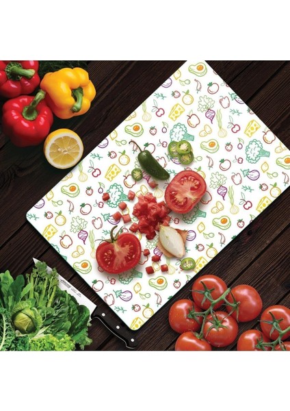 Cam Kesme Tahtası ve Sunumluk Karışık Meyve Sebze Desenli 20 x 30 cm 1 Adet fiyatları
