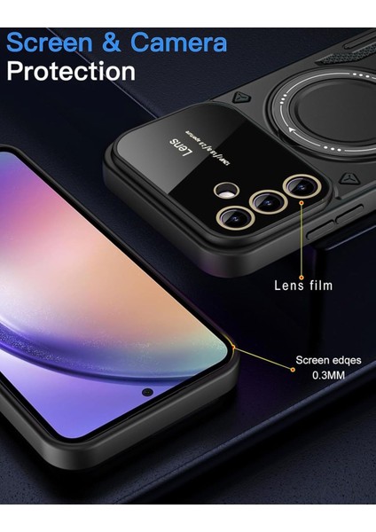 Samsung Galaxy A26 Kılıf Magsafe Dönebilen Halkalı Standlı Kamera Lens Korumalı Gold Detaylı Tank