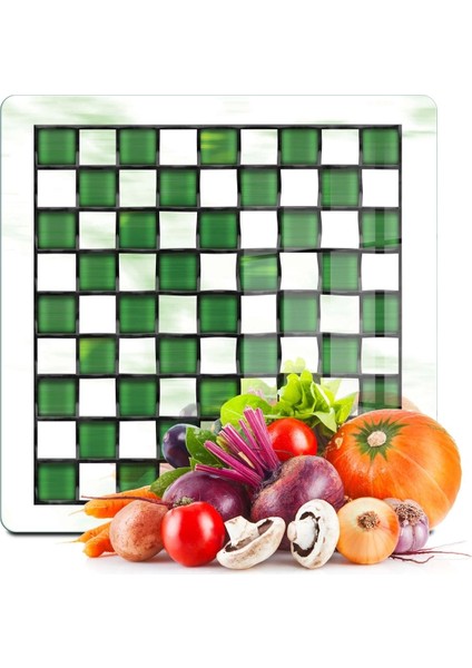 Cam Kesme Tahtası ve Sunumluk Mackenzie Green White 30 x 30 cm 1 Adet