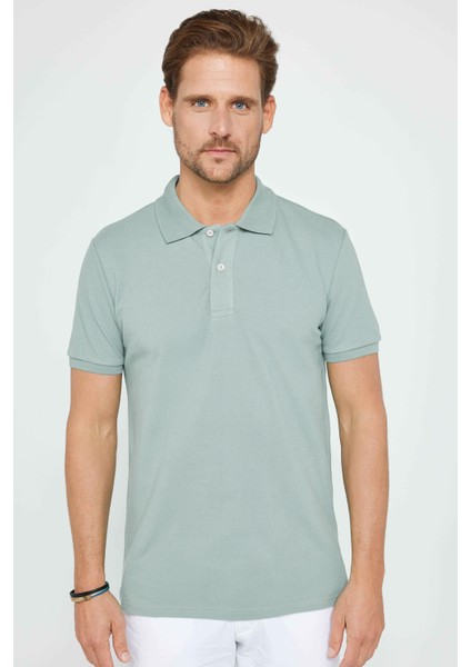 Erkek Slim Fit Dar Kesim Pamuk Düz Pike Mint Polo Yaka Tişört modelleri
