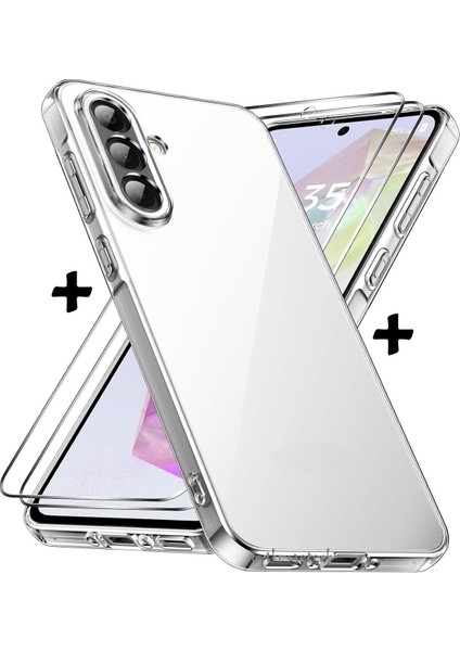 Samsung Galaxy A26 Kılıf Kamera Çıkıntılı Korumalı Yumuşak Şeffaf Silikon +9h Ekran Koruyucu Cam Set