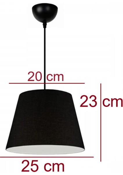 Siyah Konik Kumaş Kaplama 2.li Set 20 x 25 Yatak Odası Genç ve Çocuk Odası Avize ve Abajur Seti