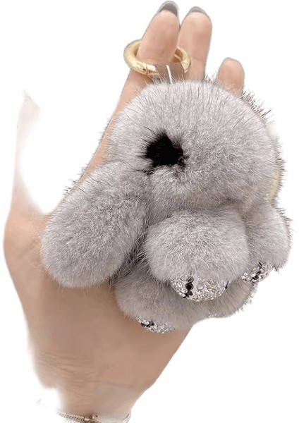 Lüks Büyük Vizon Kürk Tavşan Kürk Kolye Çanta Takı Anahtarlık Peluş Kolye Trompet Sevimli Sevimli Tavşan Çocuk Hayvan Karikatür Bebekrenk: Gri2 / Boyut: 8 cm (Yurt Dışından)