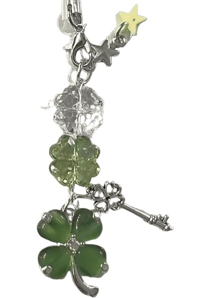 Y2K Şanslı Dört Yaprak Yonca Kalp Anahtarlık Yeşil Yaprak Yıldız Anahtarlık Kılıfları Telefon Kamera Için Kore Sevimli Boncuklu Çift Anahtarlık (Yurt Dışından)