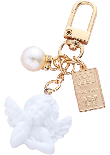 Yaratıcı Vintage Beyaz Melek Anahtarlık Kadın Kız Sevimli Mini Inci Kalp Anahtarlık Araba Anahtarlık Tutucu Biblo Çanta Charms Takı (Yurt Dışından)