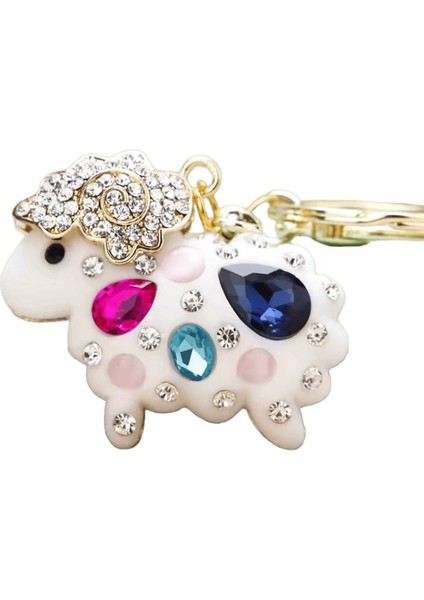 Sevimli Beyaz Rhinestones Koyun Anahtarlık Anahtarlık High End Metal Çinko Alaşım Kadın Çocuk Çanta Anahtar Charm Aksesuarları Kolye Hediye (Yurt Dışından)