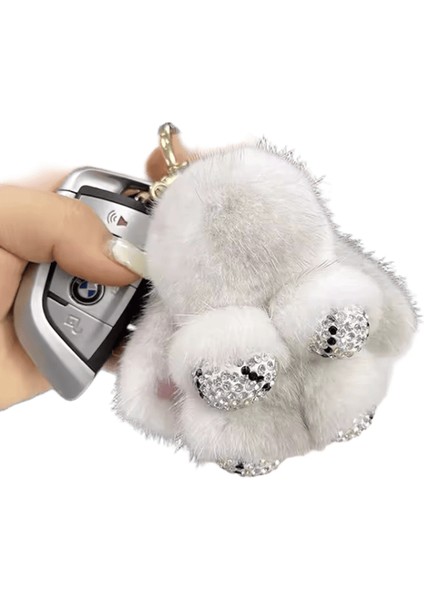 Lüks Büyük Vizon Kürk Tavşan Kürk Kolye Çanta Takı Anahtarlık / Boyut: 8 cm (Yurt Dışından)