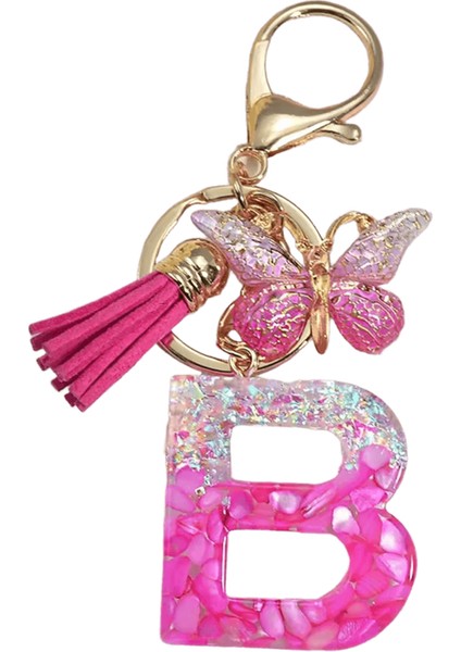 Pembe Taş Dolgulu Reçine Harf Anahtarlık A-Z 26 Baş Harfler Isim Kelebek Püskül Kolye Anahtarlık Bagaj Sırt Çantası Etiketi Dekor ile (Yurt Dışından)