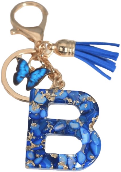 Moda Mavi Sırlı Taş A'dan Z'ye Harf Anahtarlık 26 Baş Harf Alfabe Kelebek Püskül Kolye Araba Anahtarlık Kadın Takı Gıfts Renk: B / Boyut: 55MM (Yurt Dışından)