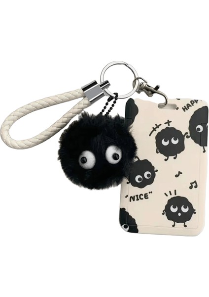 1 Adet Beyaz Halat Anahtarlık ve Kömür Topu Kolye ile Sevimli Siyah Kömür Serisi Desenli Kimlik Kartı Tutucu, Plastik Kart Koruyucu (Yurt Dışından)