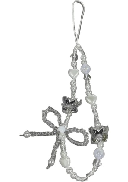 Kore Şerit Yay Kalp Cep Telefonu Zinciri Ipi Charm Boncuklu Kayış Ilmek Kolye Çanta Asılı Aksesuarları Kız Takı Hediye (Yurt Dışından)