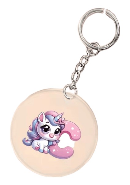 Unicornalfabe Harf Baskı Anahtarlık Akrilik Dairesel Anahtarlık Günlük Moda Dairesel Anahtarlıklar Arkadaşa En Iyi Hediye (Yurt Dışından)