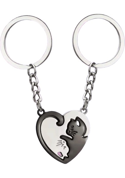 2 Adet Set Sevimli Güzel Kedi Anahtarlık Sevgilisi Kız Arkadaşı Hediye Seti Sevgililer Günü Anahtar Zincirleri Anahtarlıklar Kadın Takı Eşleştirilmiş Kolye (Yurt Dışından)