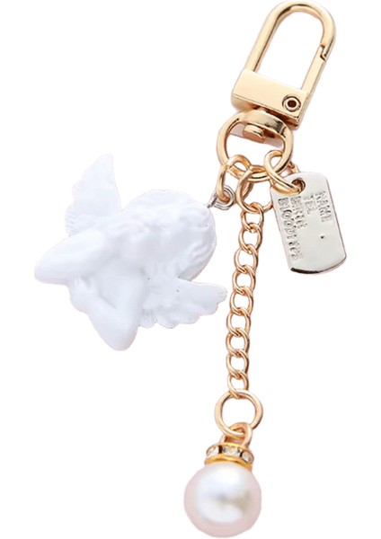 Yaratıcı Vintage Beyaz Melek Anahtarlık Kadın Kız Sevimli Mini Inci Kalp Anahtarlık Araba Anahtarlık Tutucu Biblo Çanta Charms Takı (Yurt Dışından)