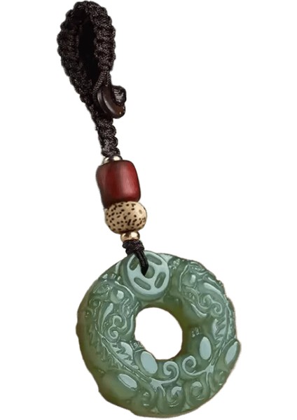 Doğal Oyma Yeşim Emniyet Tokası Isırık Para Pixiu Anahtarlık Servet Transferi El Işi Retro Oyma Bodhi Sandal Ağacı Kolyerenk:yeşil Renk (Yurt Dışından)