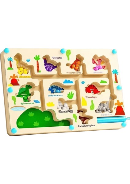 Montessori Manyetik Renk Sıralama Oyunları Labirent Tahtası Kalem Hareketli Boncuk Oyunları Ahşap Kontrol Duyusal Oyun Çocuklar Için Eğitici Oyuncaklar Renk: Dinozor (Yurt Dışından)