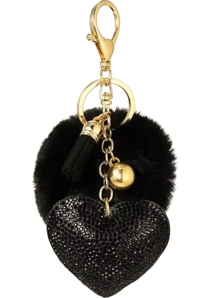 Moda Kaık Peluş Top Anahtarlık Sahte Kürk Ponpon Rhinestone Kalp Çanta Kolye Düz Renk Anahtarlık Alaşım Furball Anahtarlık (Yurt Dışından)