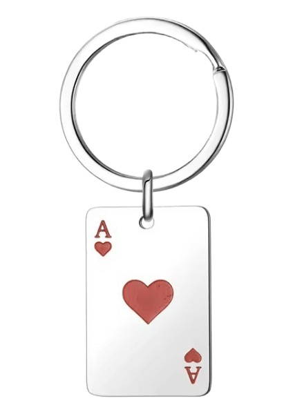 Moda Şanslı Maça Kalp Ace Anahtarlık Kadın Erkek Paslanmaz Çelik Siyah Kırmızı Kare Poker Kartı Anahtarlık Anahtar Charm Çanta Aksesuarları (Yurt Dışından)