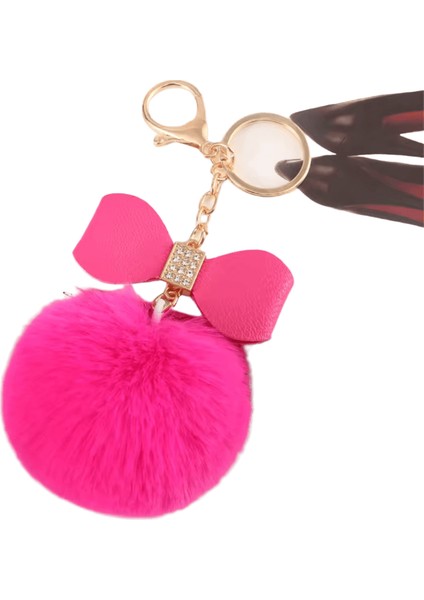 Moda Ponpon Anahtarlık Yaratıcı Pu Yay Anahtarlık Parlak Rhinestones ile Kadın El Çantası Süsler Araba Anahtar Tutucu Aksesuarları (Yurt Dışından)