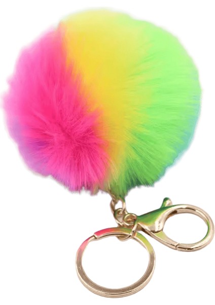 Sahte Tavşan Kürk Gökkuşağı Topu Pom Pom Anahtarlık Araba Anahtarlık Telefon Çanta Charm Tote Kolye Için (Yurt Dışından)