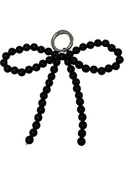 Zakol Y2K Kore Sevimli Boncuklu Inci Ilmek Anahtarlık Kadınlar Için Kızlar Metal Yay Kolye Çanta Dekorasyon Aksesuarları Renk:siyah (Yurt Dışından)