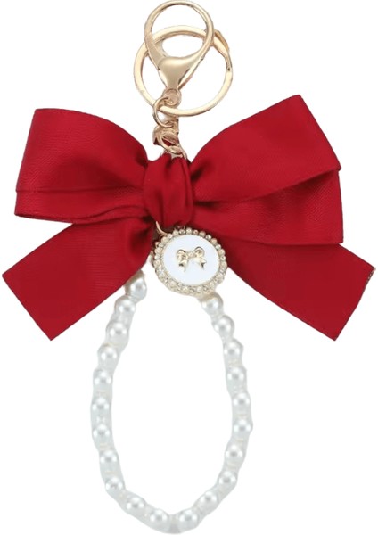 Vintage Sahte Inci Zincir Anahtarlıklar Kadınlar Için Sevimli Kalp Yay-Düğüm Charm Çanta Çanta Dekor Araba Anahtarlık Kulaklık Kılıfı Aksesuar (Yurt Dışından)