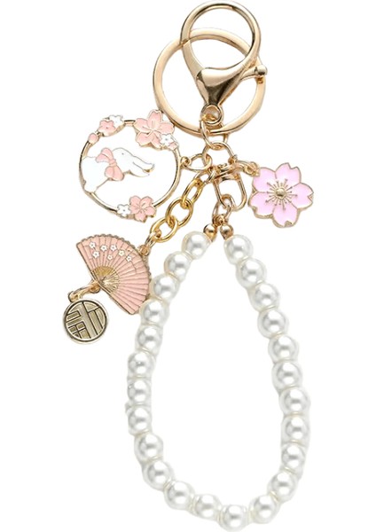 Kore Tatlı Kiraz Çiçeği Tavşan Anahtarlık Kadınlar Için Yaratıcı Dokuma Inci Anahtarlık Çanta Kulaklık Kılıfı Kolye Takı (Yurt Dışından)