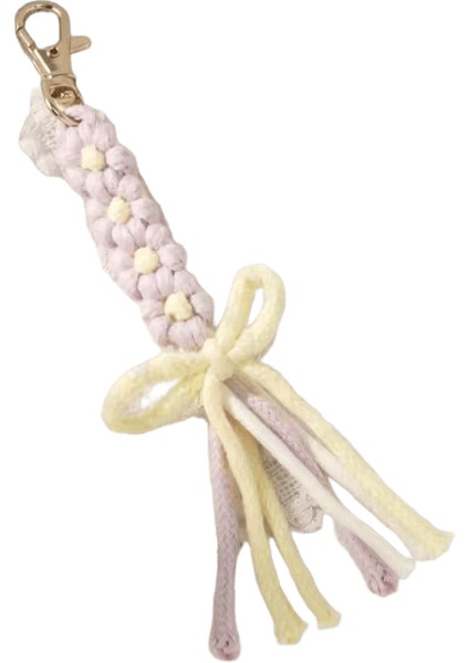 Makrome Papatya Çiçek Yay Püskül Anahtarlıklar Kadınlar Için Kız Hediye Trendy El Yapımı Bitki Uzun Kolye Çanta Kutusu Anahtarlık Süs Renk:pembe (Yurt Dışından)