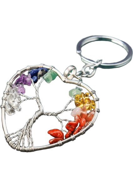 7 Çakra Doğal Taş Çakıl Hayat Ağacı Anahtarlık Şifalı Kristal Anahtarlık Hediye Araba Telefon Çantası Dilek Ağacı Kolye Takı (Yurt Dışından)