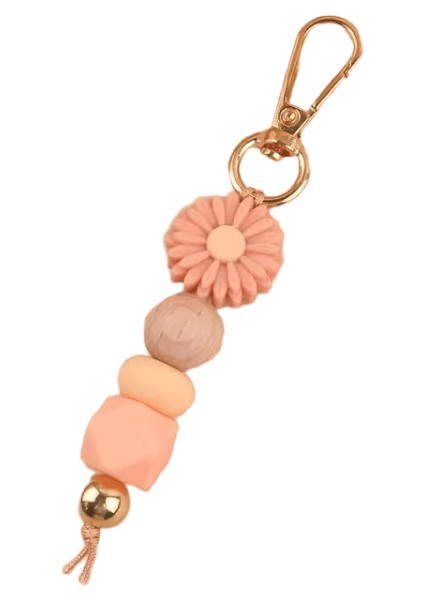 Papatya Silikon Boncuklu Anahtarlık El Yapımı Ahşap Boncuklar Kadınlar Için Anahtar Zincirleri Kızlar Araba Çantası Kolye Anahtar Aksesuarları Anahtarlık Hediye (Yurt Dışından)