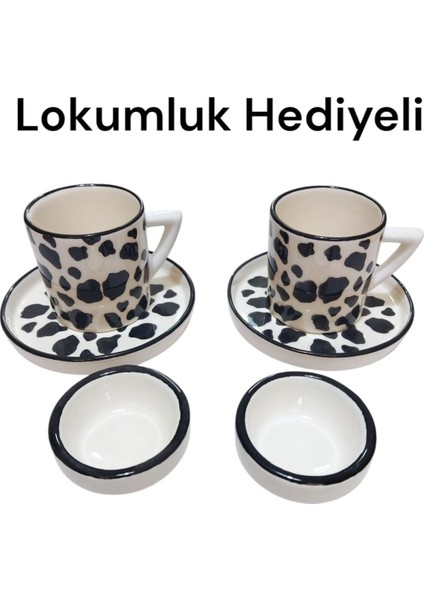 Luxury Kahve Fincanı Siyah Benekli 2 Kişilik Lokumluk Hediyeli 6 Parça Double 100 Ml/yeni 1 Adet