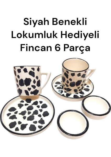Luxury Kahve Fincanı Siyah Benekli 2 Kişilik Lokumluk Hediyeli 6 Parça Double 100 Ml/yeni 1 Adet