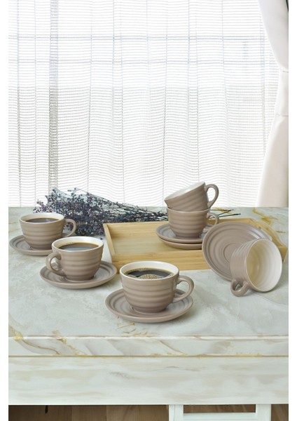Luxury Mat Toprak Taupe / Krem Neva Çay Takımı 12 Parça 6 Kişilik 1 Adet