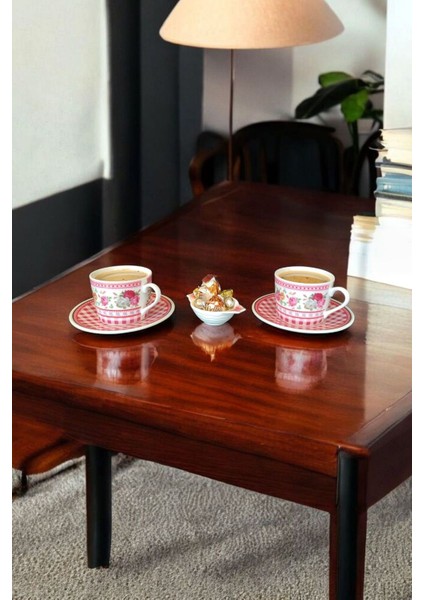 Luxury 2'li Pembe Kahve Çay Fincanı Lokumluk Hediyeli 1 Adet