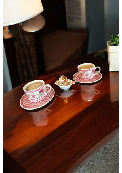 Luxury 2'li Pembe Kahve Çay Fincanı Lokumluk Hediyeli 1 Adet