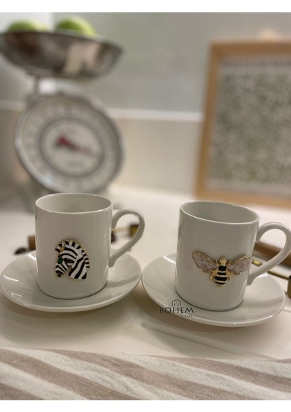 Luxury 2 Li Porselen Kahve Fincanı (Arı&zebra Figürlü) 1 Adet