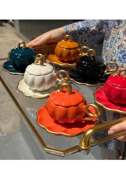 Luxury Bal Kabağı Kahve Fincanı Lüks 6'lı Set 1 Adet